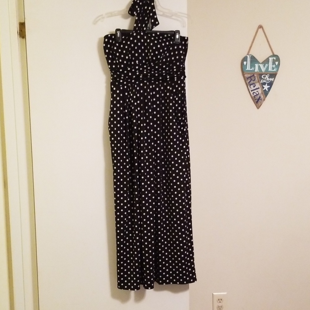Halter top polka dot maxi dress with tie back